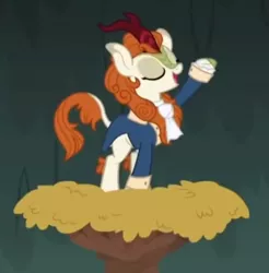 Size: 496x504 | Tagged: autumn blaze, cropped, derpibooru import, hamilton, kirin, lin-manuel miranda, safe, screencap, singing, solo, sounds of silence, spoiler:s08