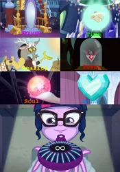Size: 638x914 | Tagged: safe, derpibooru import, edit, edited screencap, screencap, discord, queen novo, sci-twi, twilight sparkle, draconequus, seapony (g4), equestria girls, friendship games, magic duel, my little pony: the movie, princess twilight sparkle (episode), rainbow rocks, the crystal empire, the crystalling, the cutie re-mark, alicorn amulet, amulet, avengers, clothes, creepy, crystal castle, crystal heart, crystal prep academy, crystal prep academy uniform, day, dead ringer, female, glass, glasses, hairpin, heart, holding, houses, indoors, infinity, infinity gauntlet, infinity stones, infinity war, jewelry, lab coat, magic capture device, male, mind, mirror, night, orb, outdoors, pipe, portal, power, queen, queen novo's orb, reality, room, royalty, school, school uniform, schoolgirl, scroll, seaquestria, soul, symbol, technology, text, text edit, time, twilight's castle, underwater, vine, wall of tags