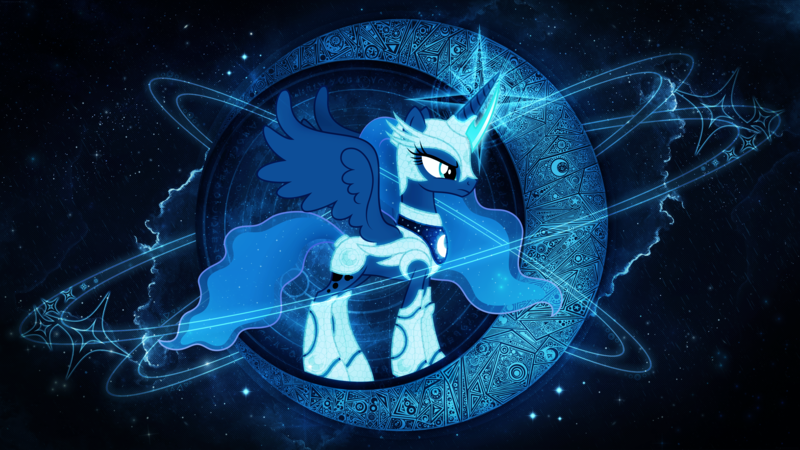 Size: 3840x2160 | Tagged: 4k, alicorn, armor, artist:larsurus, artist:skrayp, atom, derpibooru import, edit, moon, princess luna, safe, solo, space, wallpaper, wallpaper edit