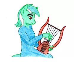 Size: 800x700 | Tagged: anthro, artist:jezendar, chelys lyre, clothes, derpibooru import, dress, lyra heartstrings, lyre, music, musical instrument, namesake, safe, simple background, traditional art, white background