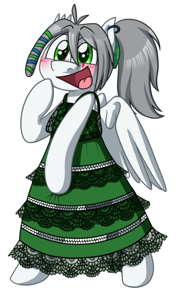 Size: 1290x2147 | Tagged: safe, artist:alittleofsomething, derpibooru import, oc, oc:umbra winterdance, unofficial characters only, pegasus, pony, bipedal, blushing, clothes, dress, female, mare, open mouth, simple background, solo, transparent background