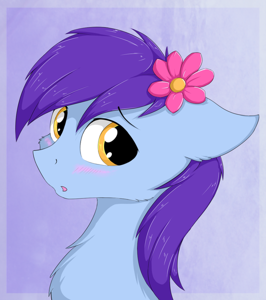 Size: 1040x1174 | Tagged: artist:wolfypon, blushing, derpibooru import, flower, flower in hair, male, oc, oc:deli, safe, simple background, solo, stallion, unofficial characters only