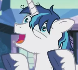 Size: 426x384 | Tagged: safe, derpibooru import, screencap, shining armor, pony, unicorn, season 6, the crystalling, cracked armor, cropped, faic, male, silly face