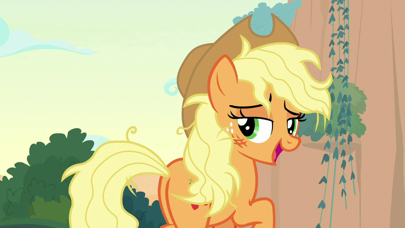 Size: 1280x720 | Tagged: safe, derpibooru import, screencap, applejack, earth pony, pony, sounds of silence, butt, female, mare, messy mane, plot, solo, vine