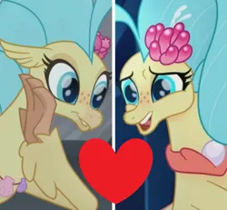 Size: 1209x1119 | Tagged: classical hippogriff, cropped, derpibooru import, edit, edited screencap, female, heart, hippogriff, lesbian, my little pony: the movie, princess skystar, safe, screencap, seapony (g4), selfcest, self ponidox, shipping, shipping domino, skysky