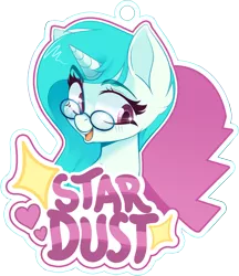 Size: 3676x4245 | Tagged: safe, artist:zombie, derpibooru import, oc, oc:star dust, unofficial characters only, pony, unicorn, badge, commission, female, glasses, heart, mare, open mouth, reference sheet, simple background, solo, transparent background, ych result