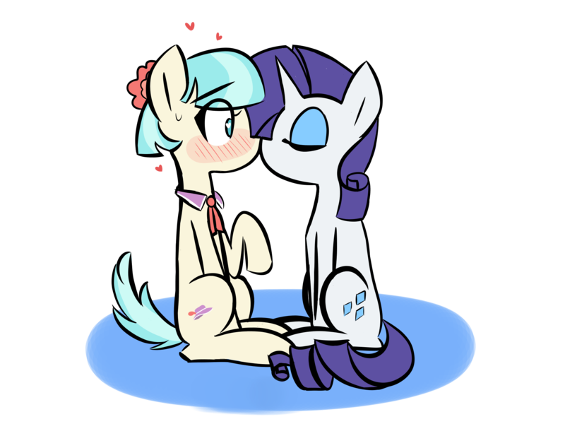 Size: 2000x1500 | Tagged: safe, artist:provolonepone, derpibooru import, coco pommel, rarity, pony, eyes closed, female, kissing, lesbian, mare, marshmallow coco, shipping, simple background, transparent background