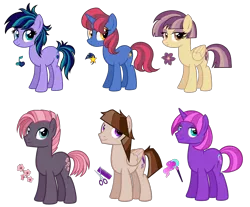 Size: 3312x2736 | Tagged: safe, artist:thecheeseburger, derpibooru import, oc, unofficial characters only, earth pony, pegasus, pony, unicorn, cherry blossoms, cute, cutie mark, female, flower, flower blossom, group, male, mare, pink hair, simple background, smiling, stallion, stars, transparent background