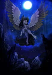 Size: 1400x2016 | Tagged: safe, artist:skylacuna, derpibooru import, oc, oc:overcast, unofficial characters only, pegasus, pony, eyes closed, male, moon, night, solo