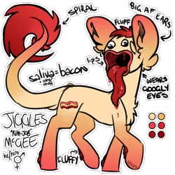 Size: 2000x2000 | Tagged: safe, artist:spoopygander, derpibooru import, oc, oc:jiggles, unofficial characters only, earth pony, pony, big ears, chest fluff, closed species, ear fluff, faceless pony, multicolored hair, open mouth, outline, reference sheet, simple background, solo, tongue out, transparent background