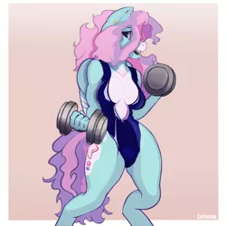 Size: 7650x7650 | Tagged: absurd resolution, anthro, artist:lutivian, breasts, derpibooru import, female, fit, oc, oc:sugar star, solo, suggestive, unguligrade anthro, unofficial characters only, weight lifting, weights