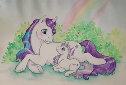 Size: 2048x1388 | Tagged: artist:whippetluvpony, baby glory, cute, dead source, derpibooru import, g1, glory, glorybetes, safe, traditional art, watercolor painting
