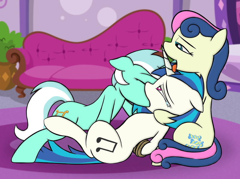 Size: 2350x1750 | Tagged: questionable, anonymous artist, color edit, colorist:celestiagonewild, derpibooru import, edit, bon bon, lyra heartstrings, sweetie drops, vinyl scratch, earth pony, pony, unicorn, arm behind back, bedroom eyes, bondage, colored, crying, female, females only, group sex, horn, horn licking, hornjob, kissing, lesbian, licking, mare, masturbation, molestation, personal space invasion, ponyville spa, sex, tears of pleasure, teary eyes, threesome, tongue out