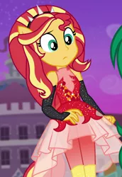 Size: 680x991 | Tagged: safe, derpibooru import, screencap, sunset shimmer, wallflower blush, equestria girls, equestria girls series, forgotten friendship, cropped, female, ponied up, pony ears, solo focus, super ponied up