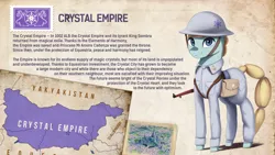 Size: 1920x1080 | Tagged: safe, artist:mrscroup, derpibooru import, oc, unofficial characters only, crystal pony, pony, equestria at war mod, bag, clothes, crystal empire, crystal empire flag, female, gun, hearts of iron 4, helmet, map, mare, rifle, saddle bag, soldier, solo, uniform, weapon