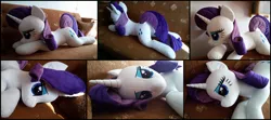 Size: 2971x1316 | Tagged: safe, artist:rosamariposacrafts, derpibooru import, rarity, pony, irl, life size, photo, plushie, prone, solo