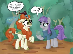 Size: 4737x3480 | Tagged: safe, artist:supersheep64, derpibooru import, autumn blaze, maud pie, earth pony, kirin, pony, sounds of silence, ..., dialogue, duo, female, funny, mare, raised hoof, silence