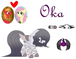 Size: 829x647 | Tagged: safe, artist:forgottendreams03, derpibooru import, big macintosh, fluttershy, oc, oc:oka, pegasus, pony, base used, female, fluttermac, folded wings, freckles, hair over one eye, heart, male, offspring, parent:big macintosh, parent:fluttershy, parents:fluttermac, reference sheet, shipping, simple background, solo, straight, transparent background, wings