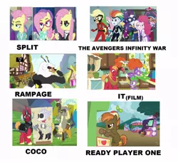 Size: 934x856 | Tagged: safe, derpibooru import, applejack, big macintosh, button mash, discord, fili-second, fluttershy, masked matter-horn, mistress marevelous, pinkie pie, radiance, rainbow dash, rarity, saddle rager, sci-twi, skellinore, spike, sunset shimmer, twilight sparkle, zapp, bugbear, equestria girls, fake it 'til you make it, movie magic, slice of life (episode), the break up breakdown, spoiler:eqg specials, arcade, arcade stick, coco (disney movie), geode of super speed, geode of telekinesis, hearts and hooves day, humane five, humane seven, humane six, it, magical geodes, pennywise, portrayed by, power ponies, rampage, ready player one, split