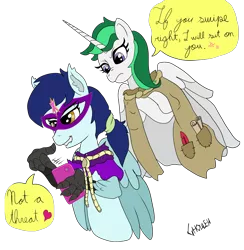 Size: 3337x3417 | Tagged: alicorn, artist:ghouleh, clover the clever, derpibooru import, dialogue balloon, disapproval, element of magic, hippogriff, implied facesitting, mask, mobile phone, oc, oc:kody, phone, ponytail, quill, reupload, rope, safe, scroll, simple background, talon, tinder, transparent background