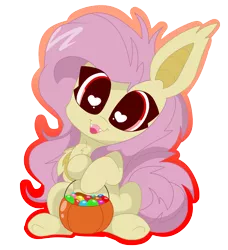 Size: 3207x3511 | Tagged: safe, artist:kittyrosie, derpibooru import, fluttershy, bat pony, pony, bat ponified, cute, female, flutterbat, head tilt, heart eyes, looking at you, open mouth, outline, pumpkin, pumpkin bucket, race swap, shyabates, shyabetes, simple background, sitting, smiling, solo, transparent background, wingding eyes