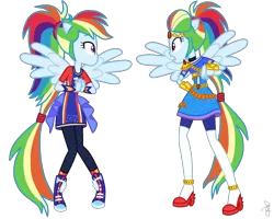 Size: 1600x1278 | Tagged: safe, artist:ilaria122, derpibooru import, part of a set, rainbow dash, equestria girls, equestria girls series, forgotten friendship, rollercoaster of friendship, alternate hairstyle, alternate universe, boots, clothes, dress, duality, element of loyalty, geode of super speed, guardian, guardians of harmony, high heel boots, high heels, jewelry, leggings, magical geodes, ponied up, ponytail, shoes, simple background, sneakers, super ponied up, tiara, toy, transparent background, vector