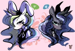 Size: 1158x790 | Tagged: safe, artist:tohupo, derpibooru import, princess celestia, princess luna, alicorn, pony, bust, clothes, duo, female, heart, mare, pictogram, portrait, royal sisters, speech bubble, tuxedo