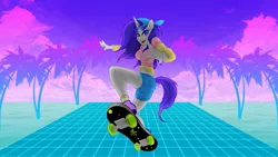 Size: 1191x670 | Tagged: safe, artist:palmartz44, derpibooru import, rarity, anthro, unicorn, aesthetics, alternate hairstyle, disguise, messy mane, plainity, skateboard, vaporwave