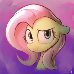 Size: 1100x1100 | Tagged: safe, artist:2387528112, derpibooru import, fluttershy, pegasus, pony, bust, female, floppy ears, looking at you, mare, portrait, shy, shy smile, smiling, solo