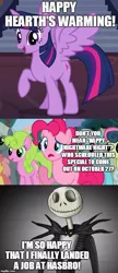 Size: 418x969 | Tagged: alicorn, best gift ever, caption, christmas, derpibooru import, edit, edited screencap, halloween, hearth's warming, hearth's warming eve, holiday, image macro, jack skellington, lampshade hanging, meme, nightmare night, pinkie pie, safe, schedule, screencap, text, the nightmare before christmas, twilight sparkle, twilight sparkle (alicorn)