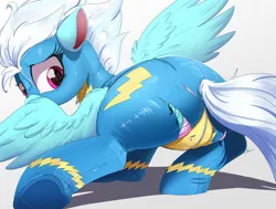 Size: 2500x1886 | Tagged: suggestive, artist:raps, derpibooru import, fleetfoot, pegasus, pony, clothes, cute, diafleetes, female, looking back, mare, panties, panty line, pink underwear, ripping clothes, solo, solo female, spread wings, the ass was fat, underwear, uniform, wardrobe malfunction, wings, wonderbolts uniform