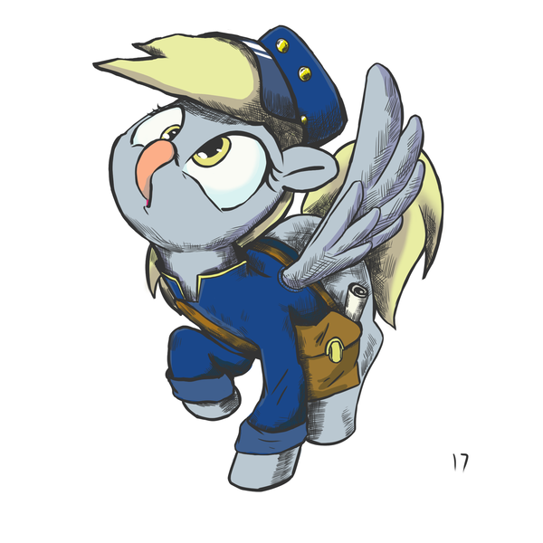 Size: 2000x2000 | Tagged: safe, artist:2387528112, derpibooru import, derpy hooves, pegasus, pony, clothes, female, letter, mailbag, mailmare, mare, silly, simple background, solo, tongue out, uniform, white background