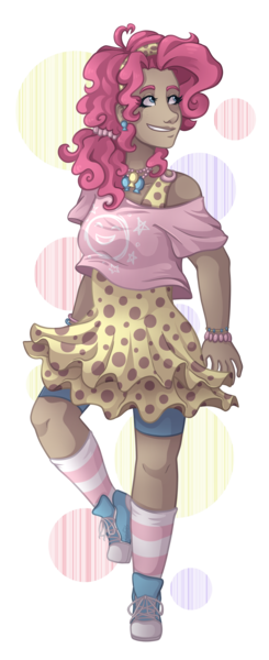 Size: 2029x4960 | Tagged: artist:kikirdcz, clothes, converse, derpibooru import, female, human, humanized, moderate dark skin, pinkie pie, safe, shoes, simple background, smiling, socks, solo, striped socks, transparent background