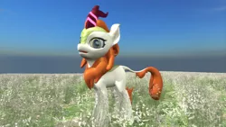 Size: 3840x2160 | Tagged: 3d, animation frame, artist:ruuji-tunouys, autumn blaze, blender, derpibooru import, grass, hair, kirin, light, magic, safe, sky, solo, sounds of silence, yellow eyes