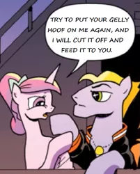 Size: 537x669 | Tagged: safe, artist:andypriceart, derpibooru import, edit, editor:symphonic sync, idw, buck withers, princess cadance, alicorn, earth pony, neigh anything, spoiler:comic12, comics, exploitable meme, female, male, mare, meme, stallion, touch