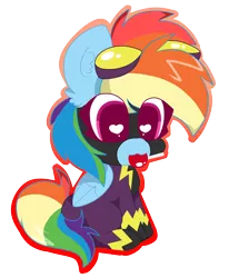 Size: 3208x3888 | Tagged: safe, artist:kittyrosie, derpibooru import, rainbow dash, pegasus, pony, candy, clothes, costume, cute, dashabetes, female, food, goggles, heart eyes, lollipop, mouth hold, nightmare night, nightmare night costume, outline, shadowbolt dash, shadowbolts, shadowbolts costume, simple background, solo, transparent background, wingding eyes