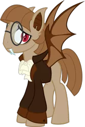 Size: 4000x5993 | Tagged: safe, artist:tentavamp, deleted from derpibooru, derpibooru import, oc, oc:chocula pufficop, oc:coco puff, unofficial characters only, bat pony, vampire, vampony, absurd resolution, bat ears, chocolate, clothes, fangs, food, glasses, lanky, male, petticoat, prince, ruffles, show accurate, simple background, solo, stallion, transparent background, vector