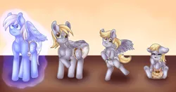 Size: 3852x2026 | Tagged: age regression, artist:martenmartes, commission, derpibooru import, derpy hooves, diaper, diaper fetish, fetish, magic, sequence, solo, suggestive, ych result