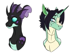 Size: 2732x2048 | Tagged: safe, artist:ask-y, derpibooru import, oc, oc:cicada, oc:jade, unofficial characters only, dracony, dragon, dragonling, hybrid, pony, bust, female, half-siblings, interspecies offspring, magical gay spawn, offspring, parent:rarity, parent:spike, parent:thorax, parents:sparity, parents:thoraxspike, portrait, simple background, transparent background