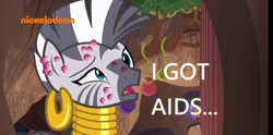 Size: 812x404 | Tagged: abuse, aids, a rockhoof and a hard place, derpibooru import, edit, edited screencap, hiv, safe, screencap, sexually transmitted disease, zecora, zecorabuse