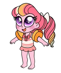 Size: 500x600 | Tagged: safe, artist:carouselunique, artist:honeycrisp-tales, derpibooru import, oc, oc:honeycrisp blossom, unofficial characters only, equestria girls, barefoot, clothes, feet, female, offspring, one-piece swimsuit, parent:big macintosh, parent:princess cadance, parents:cadmac, simple background, solo, swimsuit, transparent background, water wings