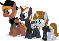 Size: 1270x874 | Tagged: safe, artist:logic-is-here, derpibooru import, oc, oc:calamity, oc:littlepip, oc:velvet remedy, unofficial characters only, pegasus, pony, unicorn, fallout equestria, fanfic, bag, cutie mark, dashite, fanfic art, female, fluttershy medical saddlebag, hat, hooves, horn, male, mare, medical saddlebag, pipbuck, saddle bag, simple background, stallion, transparent background, vector, wings