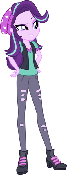 Size: 3251x8440 | Tagged: safe, artist:famousmari5, derpibooru import, starlight glimmer, equestria girls, mirror magic, spoiler:eqg specials, absurd resolution, beanie, boots, clothes, female, full body, hat, high heel boots, pants, ripped pants, shoes, simple background, solo, transparent background, vector, vest