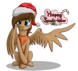 Size: 1200x1100 | Tagged: safe, artist:marmorexx, derpibooru import, oc, oc:kite waver, unofficial characters only, pegasus, pony, christmas, hat, holiday, male, santa hat, simple background, sitting, solo, stallion, transparent background