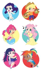 Size: 800x1310 | Tagged: animal, apple, applejack, artist:yesi-chan, balloon, balloon sitting, bird, book, chibi, derpibooru import, fluttershy, food, human, humanized, mane six, pinkie pie, rabbit, rainbow dash, rarity, safe, singing, twilight sparkle