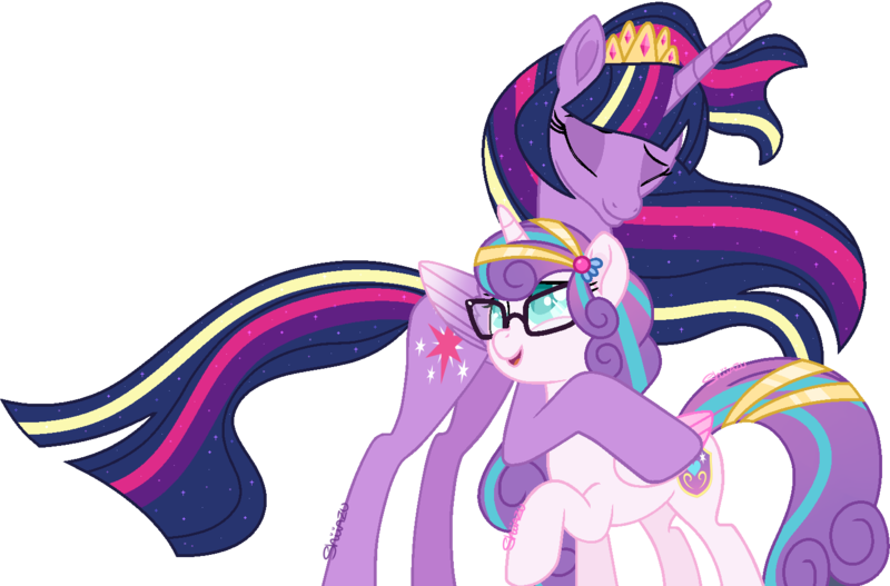 Size: 800x527 | Tagged: safe, artist:shiiazu, derpibooru import, princess flurry heart, twilight sparkle, twilight sparkle (alicorn), alicorn, pony, aunt and niece, base used, best aunt ever, colored pupils, colored wings, colored wingtips, crown, cute, cutie mark, digital art, duo, duo female, ethereal mane, female, flurrybetes, glasses, gradient mane, gradient wings, jewelry, mare, meganekko, nerd, nerdy heart, older, older flurry heart, older twilight, rainbow power, rainbow power-ified, regalia, signature, simple background, sparkles, transparent background, twiabetes, ultimate twilight, vector, wings