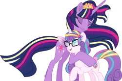 Size: 800x527 | Tagged: safe, artist:shiiazu, derpibooru import, princess flurry heart, twilight sparkle, twilight sparkle (alicorn), alicorn, pony, aunt and niece, base used, best aunt ever, colored pupils, colored wings, colored wingtips, crown, cute, cutie mark, digital art, duo, duo female, ethereal mane, female, flurrybetes, glasses, gradient mane, gradient wings, jewelry, mare, meganekko, nerd, nerdy heart, older, older flurry heart, older twilight, rainbow power, rainbow power-ified, regalia, signature, simple background, sparkles, transparent background, twiabetes, ultimate twilight, vector, wings