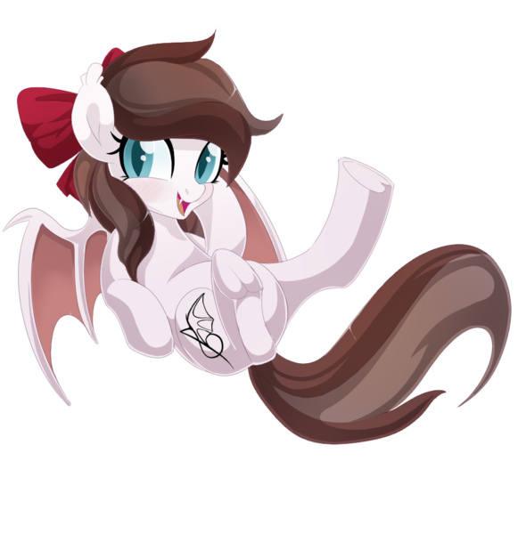 Size: 1000x1032 | Tagged: safe, artist:xsidera, derpibooru import, oc, oc:aurelia freefeather, oc:aurelleah, oc:aurry, unofficial characters only, bat pony, pony, bow, clothes, colored wings, commission, cute, hair bow, on back, simple background, smiling, solo, transparent background, wings