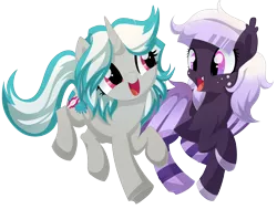 Size: 1920x1448 | Tagged: safe, artist:xsidera, derpibooru import, oc, oc:proxi, oc:windshear, unofficial characters only, bat pony, clothes, duo, simple background, socks, striped socks, transparent background