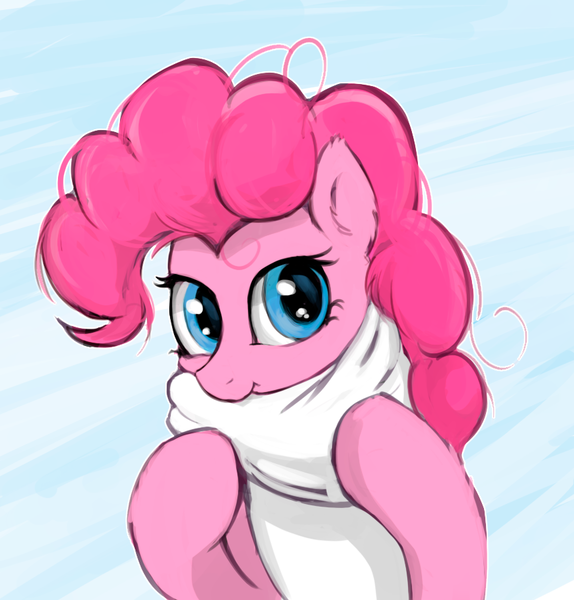 Size: 861x900 | Tagged: safe, artist:hardbrony, derpibooru import, pinkie pie, earth pony, pony, clothes, cozy, female, looking at you, mare, scarf, solo